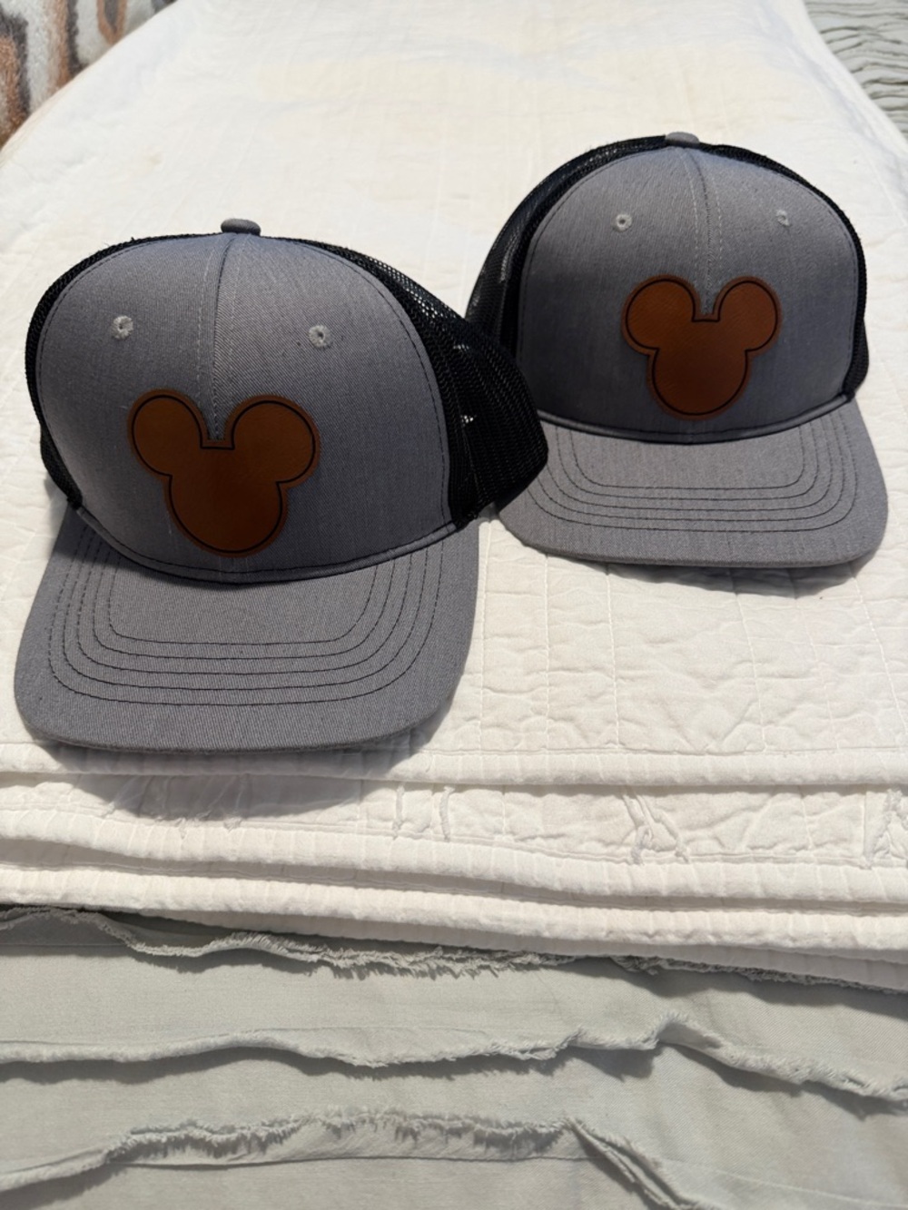 Port Authority Kids Gray and Black Trucker Hat with Brown Mickey Patch